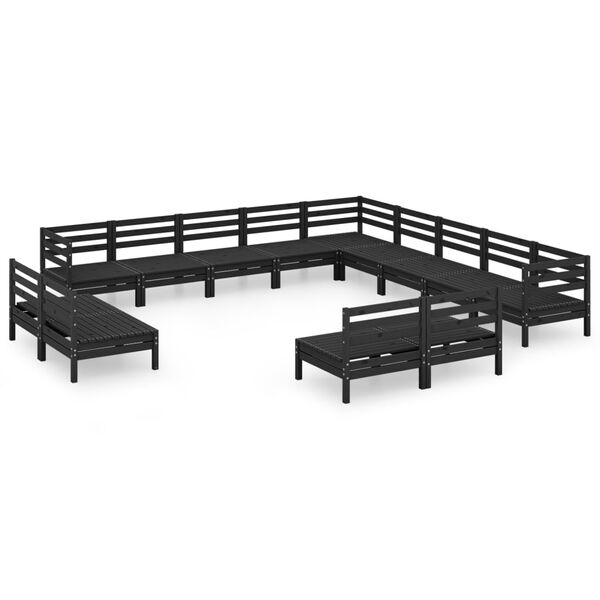 vidaXL 13-tlg. Garten-Lounge-Set Massivholz Kiefer Schwarz