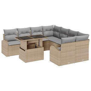 vidaXL Gartensofa-set mit Speicher 9 pcs Beige Poly-Rattan