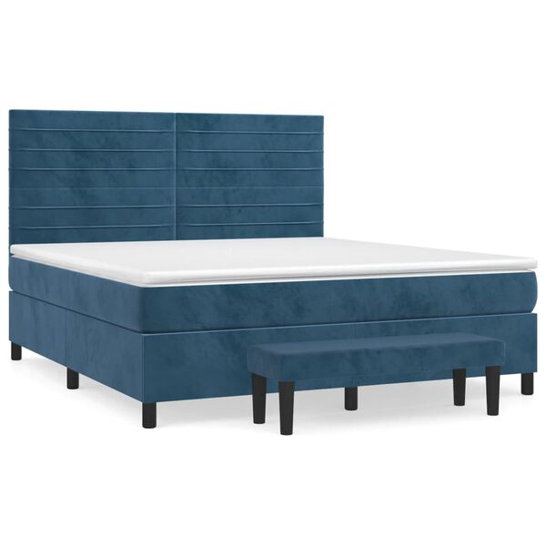 vidaXL Boxspringbett mit Matratze Dunkelblau 160x200 cm Samt
