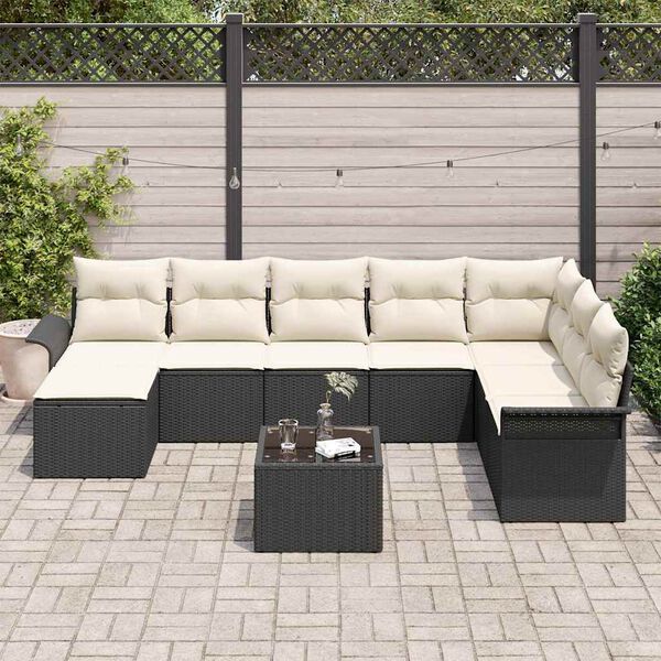 vidaXL Garten-Sofa-Set mit Kissen mit Speicher 9 pcs Braun Poly Rattan