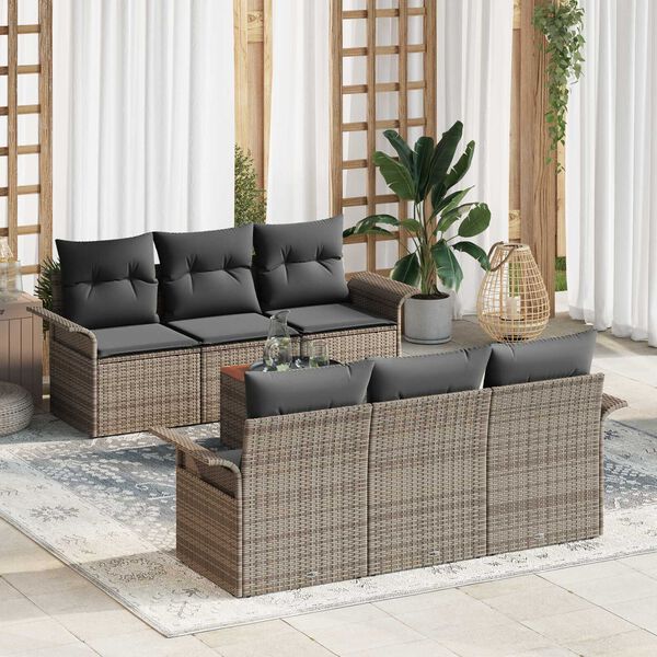 vidaXL Garten-Sofa-Set mit Kissen mit Speicher mit Kissen 7 pcs Grau