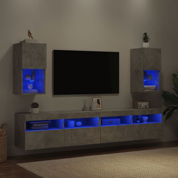 vidaXL TV-Schr&auml;nke mit LED-Leuchten 2 Stk. Betongrau 30,5x30x60 cm