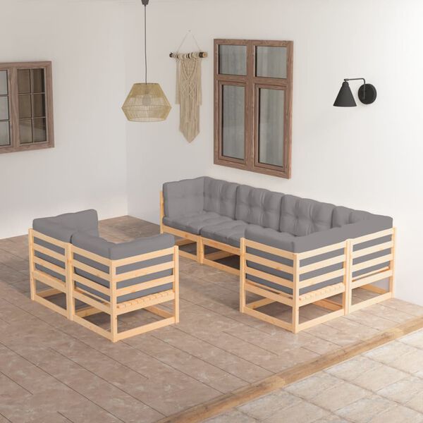 vidaXL 7-tlg. Garten-Lounge-Set mit Kissen Massivholz Kiefer