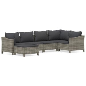 vidaXL 6-tlg. Garten-Lounge-Set mit Kissen Grau Poly Rattan