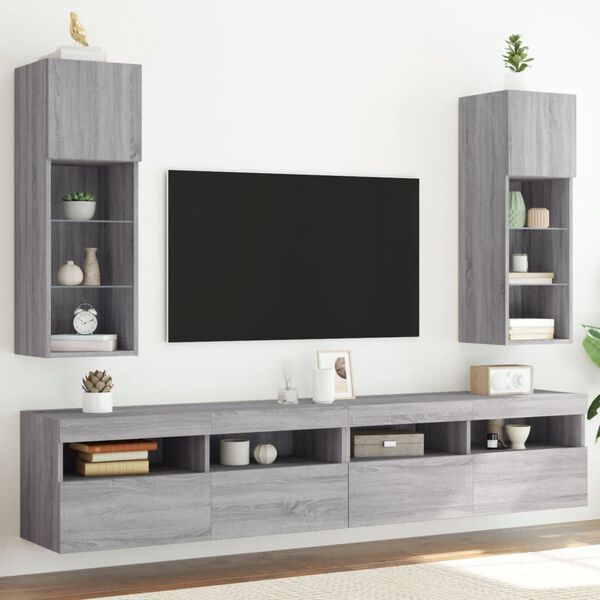 vidaXL TV-Schr&auml;nke mit LED-Leuchten 2 Stk. Grau Sonoma 30,5x30x90 cm
