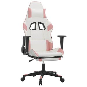 vidaXL Gaming-Stuhl mit Fu&szlig;st&uuml;tze Wei&szlig; und Rosa Kunstleder