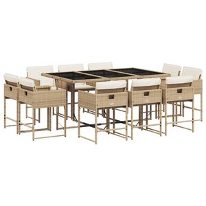 vidaXL 11-tlg. Garten-Essgruppe mit Kissen Beige Poly Rattan