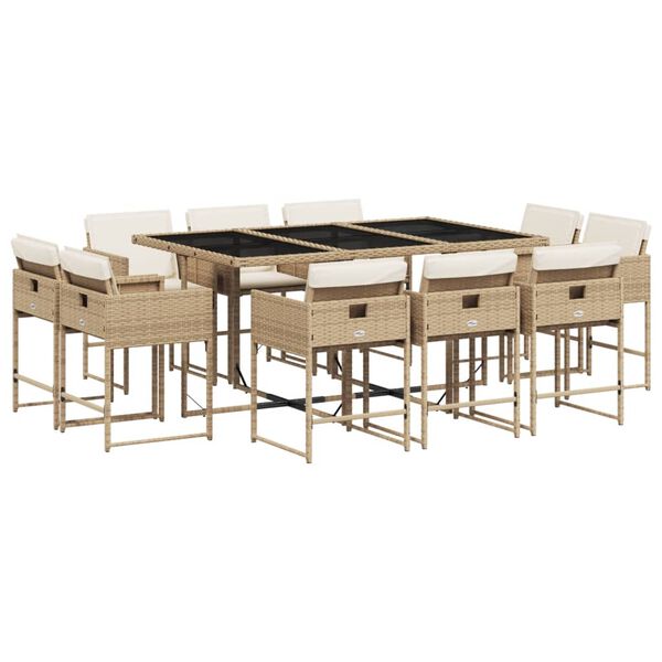 vidaXL 11-tlg. Garten-Essgruppe mit Kissen Beige Poly Rattan
