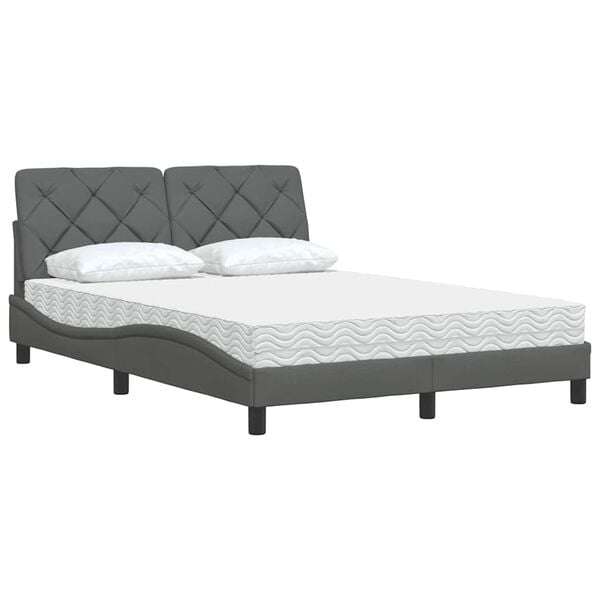 vidaXL Bett mit Matratze Dunkelgrau 120x200 cm Stoff