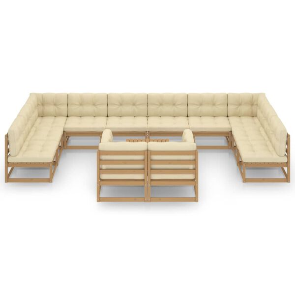 vidaXL 13-tlg. Garten-Lounge-Set mit Kissen Honigbraun Massivholz