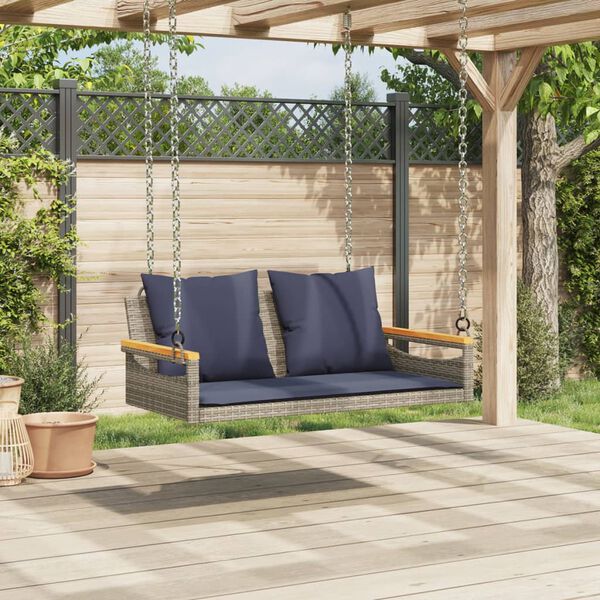 vidaXL H&auml;ngebank mit Kissen Grau 109x62x40 cm Poly Rattan