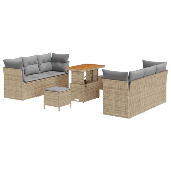 vidaXL Gartensofa-set mit Kissen 9 pcs Beige und Hellgrau Poly-Rattan