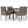 vidaXL 5-tlg. Garten-Essgruppe mit Kissen Schwarz und Grau Poly Rattan
