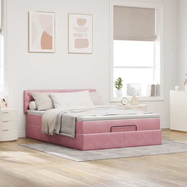 vidaXL Ottoman-Bett mit Matratze Rosa 140x200 cm Samt