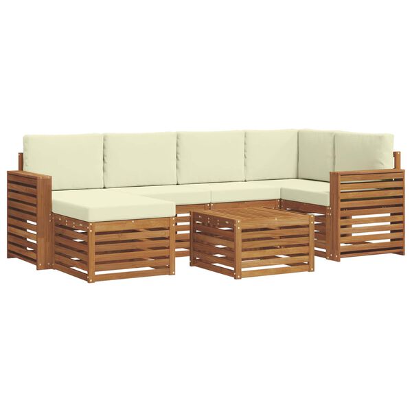 vidaXL Ecksofa Set mit Kissen 7 pcs Natur und Creme Massivholz Akazie
