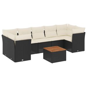 vidaXL 8-tlg. Garten-Sofagarnitur mit Kissen Schwarz Poly Rattan