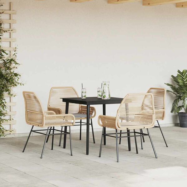 vidaXL 5-tlg. Garten-Essgruppe mit Kissen Braun Poly Rattan Glas