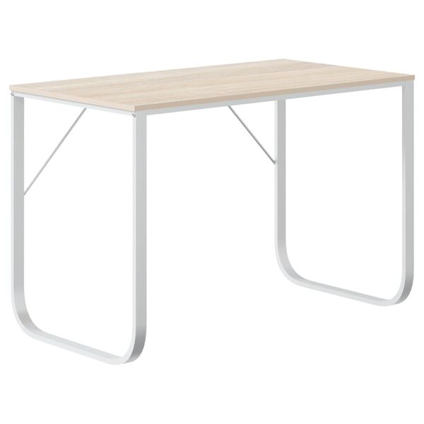 vidaXL Computertisch Weiß und Eiche-Optik 110x60x73 cm Holzwerkstoff