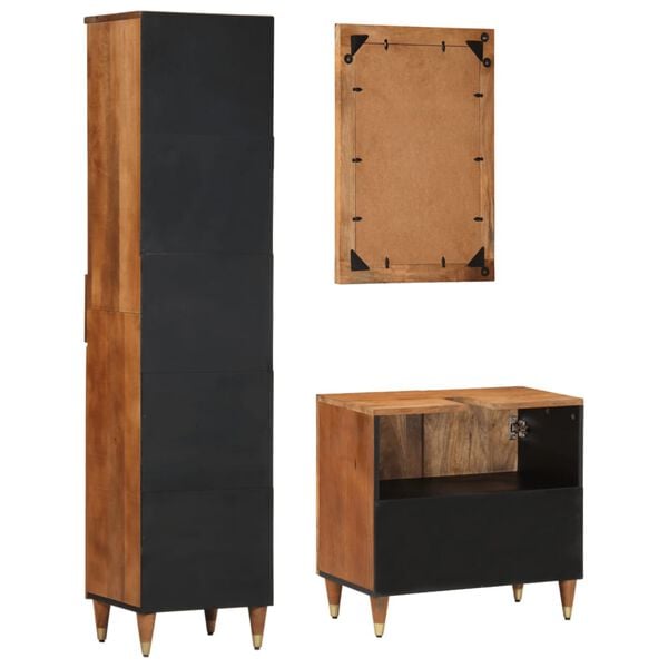 vidaXL 3-tlg. Badm&ouml;bel-Set Massivholz Mango