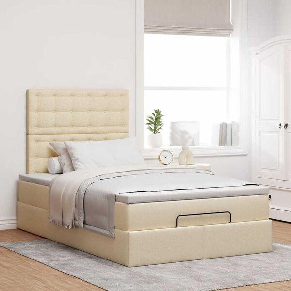 vidaXL Ottoman-Bett mit Matratze Creme 120x200 cm Stoff