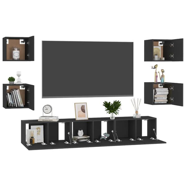 vidaXL 7-tlg. TV-Schrank-Set Schwarz Holzwerkstoff