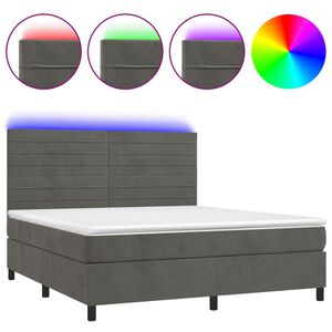 vidaXL Boxspringbett mit Matratze & LED Dunkelgrau 160x200 cm Samt