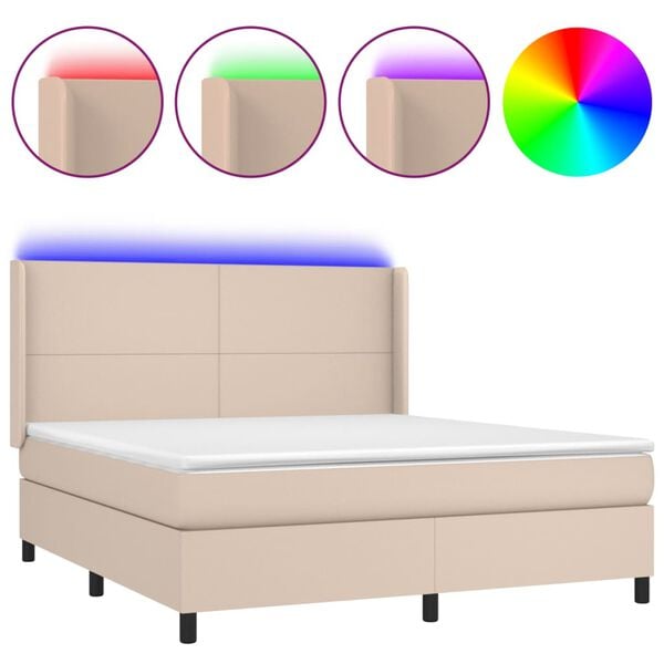 vidaXL Boxspringbett mit Matratze & LED Cappuccino-Braun 180x200cm