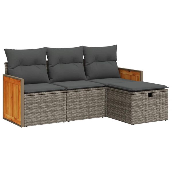 vidaXL 4-tlg. Garten-Sofagarnitur mit Kissen Grau Poly Rattan