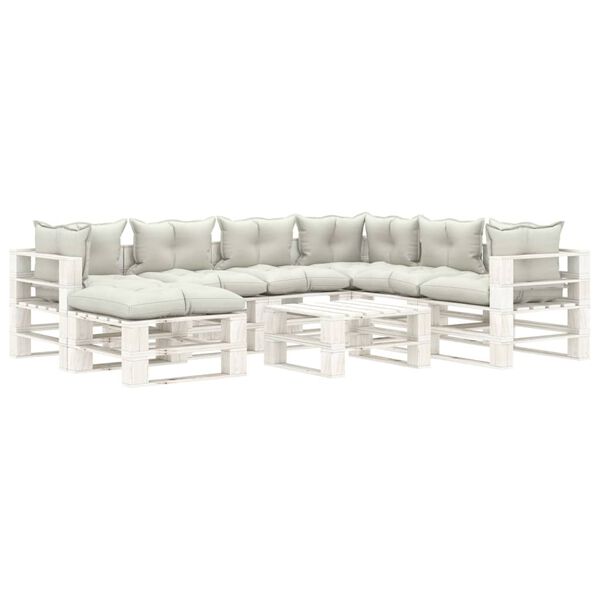 vidaXL 8-tlg. Garten-Lounge-Set Paletten mit Kissen in Beige Holz