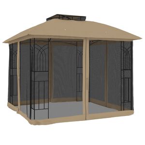vidaXL Pavillon mit Doppeldach & Netzw&auml;nden Taupe 2,94x2,94 m Stahl