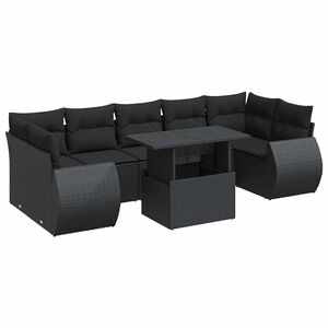 vidaXL 8-tlg. Garten-Sofagarnitur mit Kissen Schwarz Poly Rattan