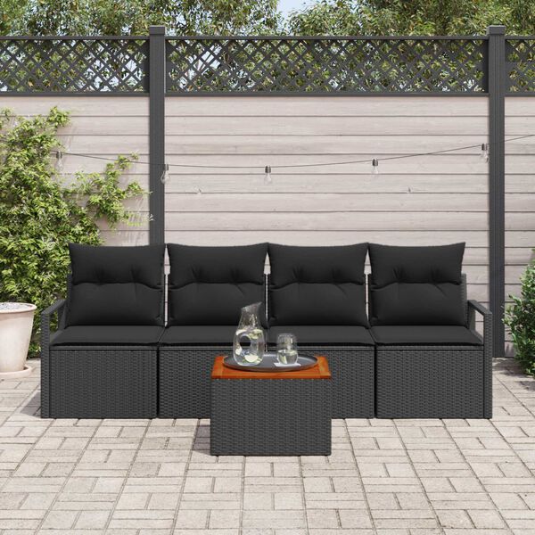 vidaXL Gartensofa-set mit Kissen 5 pcs Schwarz Poly-Rattan