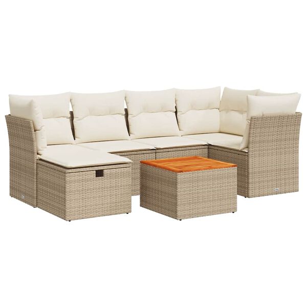 vidaXL 7-tlg. Garten-Sofagarnitur mit Kissen Beige Poly Rattan
