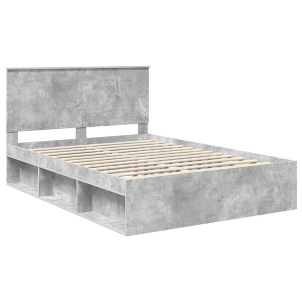vidaXL Bettrahmen Beton Grau 135 x 190 cm Massives Kiefernholz