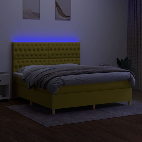 vidaXL Boxspringbett mit Matratze & LED Gr&uuml;n 180x200 cm Stoff