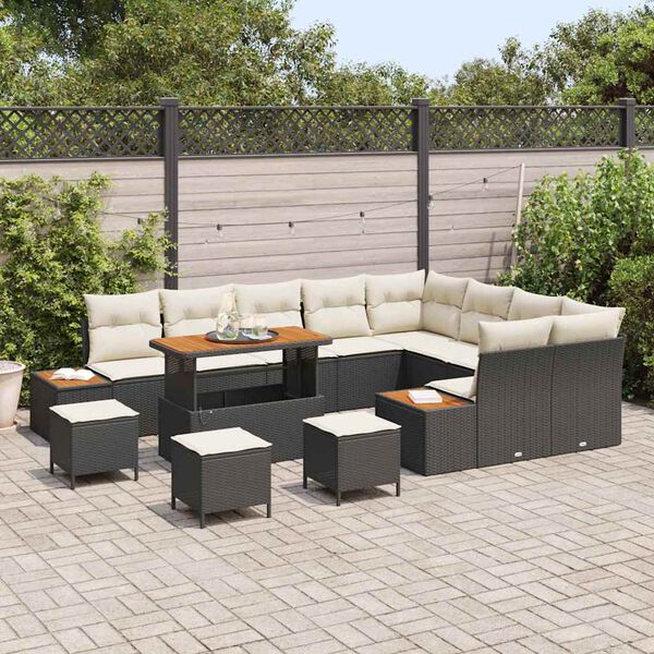 vidaXL Gartensofa-set mit Kissen 13 pcs Schwarz Poly Rattan