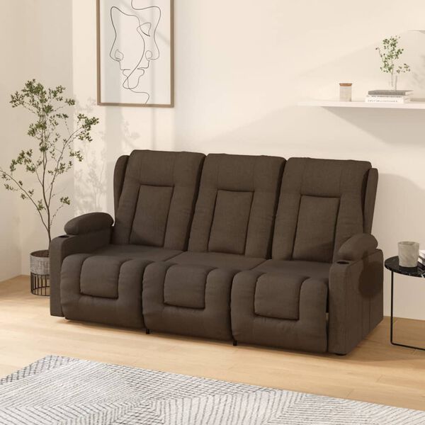 vidaXL 3-Sitzer Massagesessel mit Getr&auml;nkehalter Braun Stoff