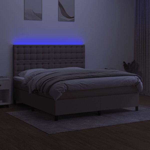 vidaXL Boxspringbett mit Matratze & LED Taupe 160x200 cm Stoff
