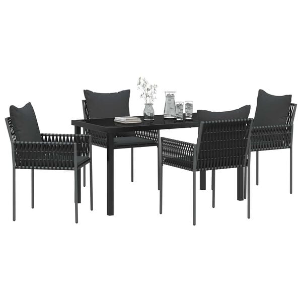 vidaXL Garten Essgruppe 5 pcs Schwarz und Grau PE-Rattan