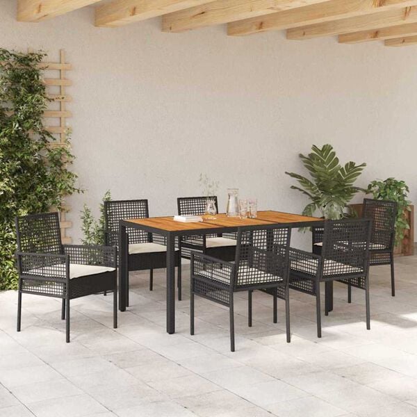 vidaXL Garten Essgruppe 7 pcs Schwarz Poly-Rattan