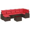 vidaXL Sofa Set 8 Stk. 7-Sitzanzahl Braun und Rot Poly-Rattan