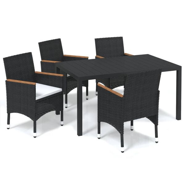 vidaXL 5-tlg. Garten-Essgruppe mit Kissen Poly Rattan Schwarz