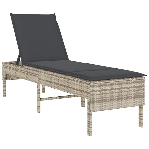 vidaXL Sonnenliege mit Auflage Hellgrau 55x200x44 cm Poly Rattan