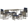 vidaXL 7-teiliges Garten-Essset mit Kissen Grau Polyrattan
