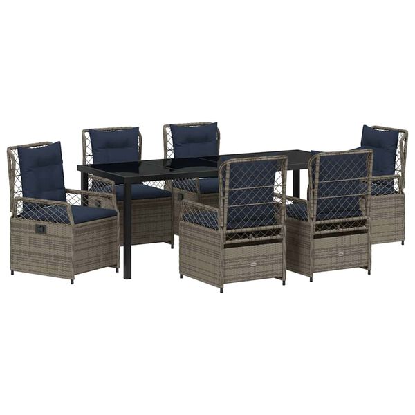 vidaXL Garten Essgruppe 7 pcs Grau Poly-Rattan