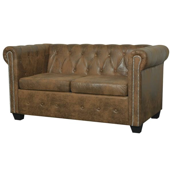 vidaXL Chesterfield-Sofa 2-Sitzer Braun Kunstleder