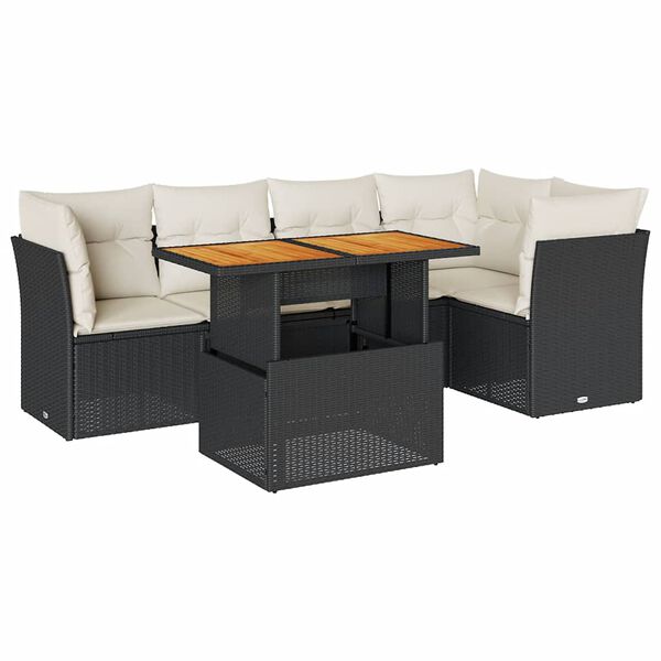 vidaXL 6-tlg. Garten-Sofagarnitur mit Kissen Schwarz Poly Rattan