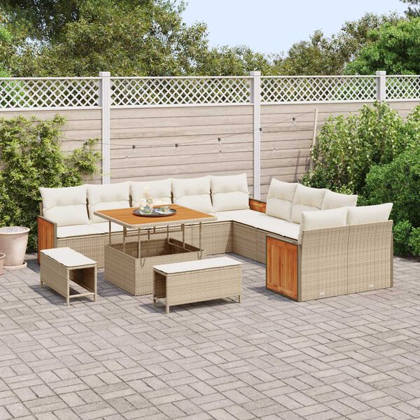 vidaXL Gartensofa-set mit Kissen 17 pcs Beige und Creme Poly-Rattan