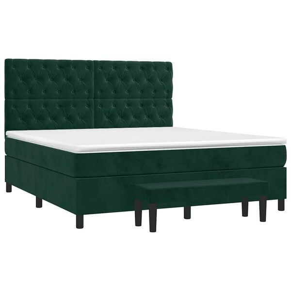 vidaXL Boxspringbett mit Matratze Dunkelgr&uuml;n 160x200 cm Samt