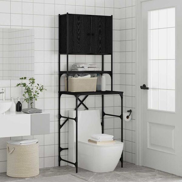 vidaXL Waschmaschinen-Schrank Schwarz 0ak 68 x 48,5 x 194 cm